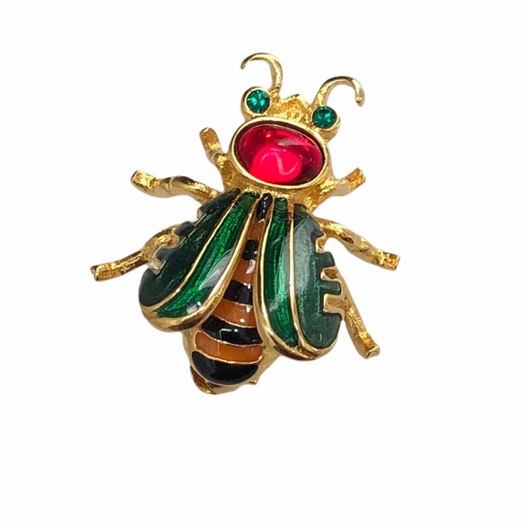 VINTAGE JOAN RIVERS ENAMEL & GOLD TONE HONEY BEE BROOCH - Picture 1 of 16